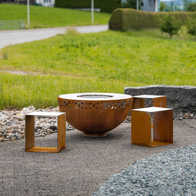 Feuerschale mit Grillring Ornament 100, Edelrost