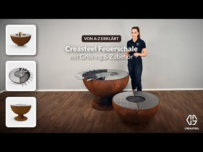 Feuerschale mit Grillring Ornament 100, Edelrost